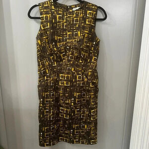 Milly Milly of New York Geometric Print Gold & Black Sheath Dress Size 10 Gold